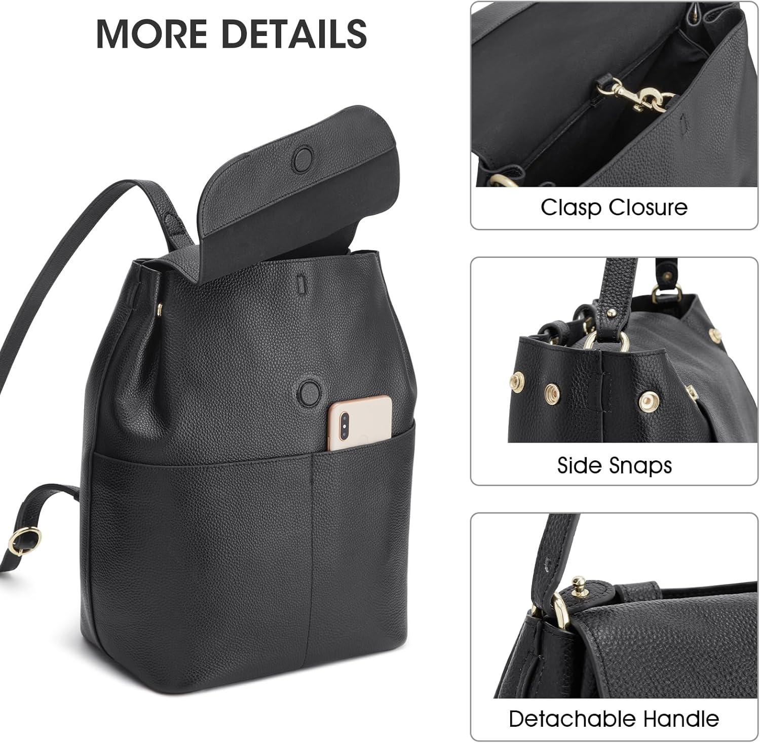 imageKattee Leather Backpack Purse for Women Travel Fashion Designer Ladies Laptop Backpack KhakiBlack