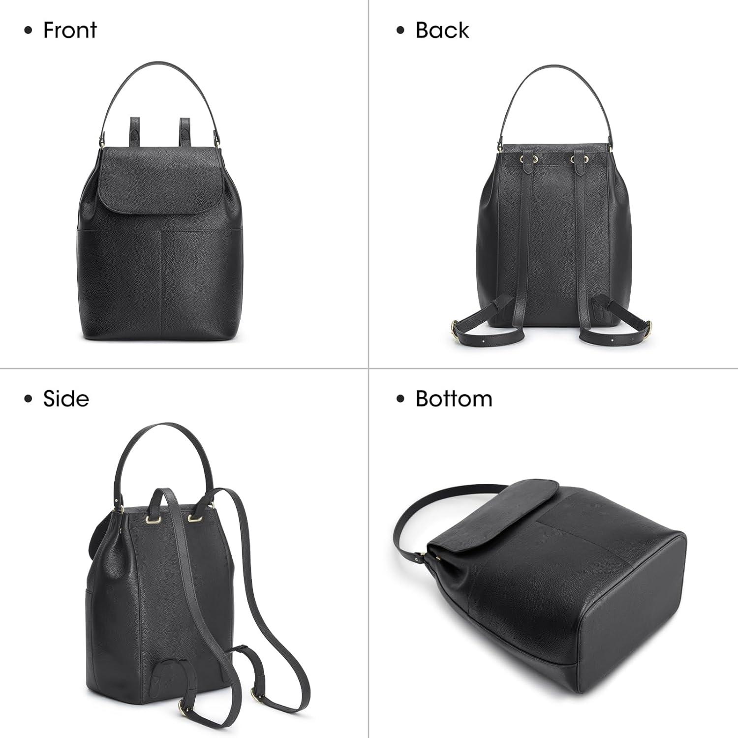 imageKattee Leather Backpack Purse for Women Travel Fashion Designer Ladies Laptop Backpack KhakiBlack