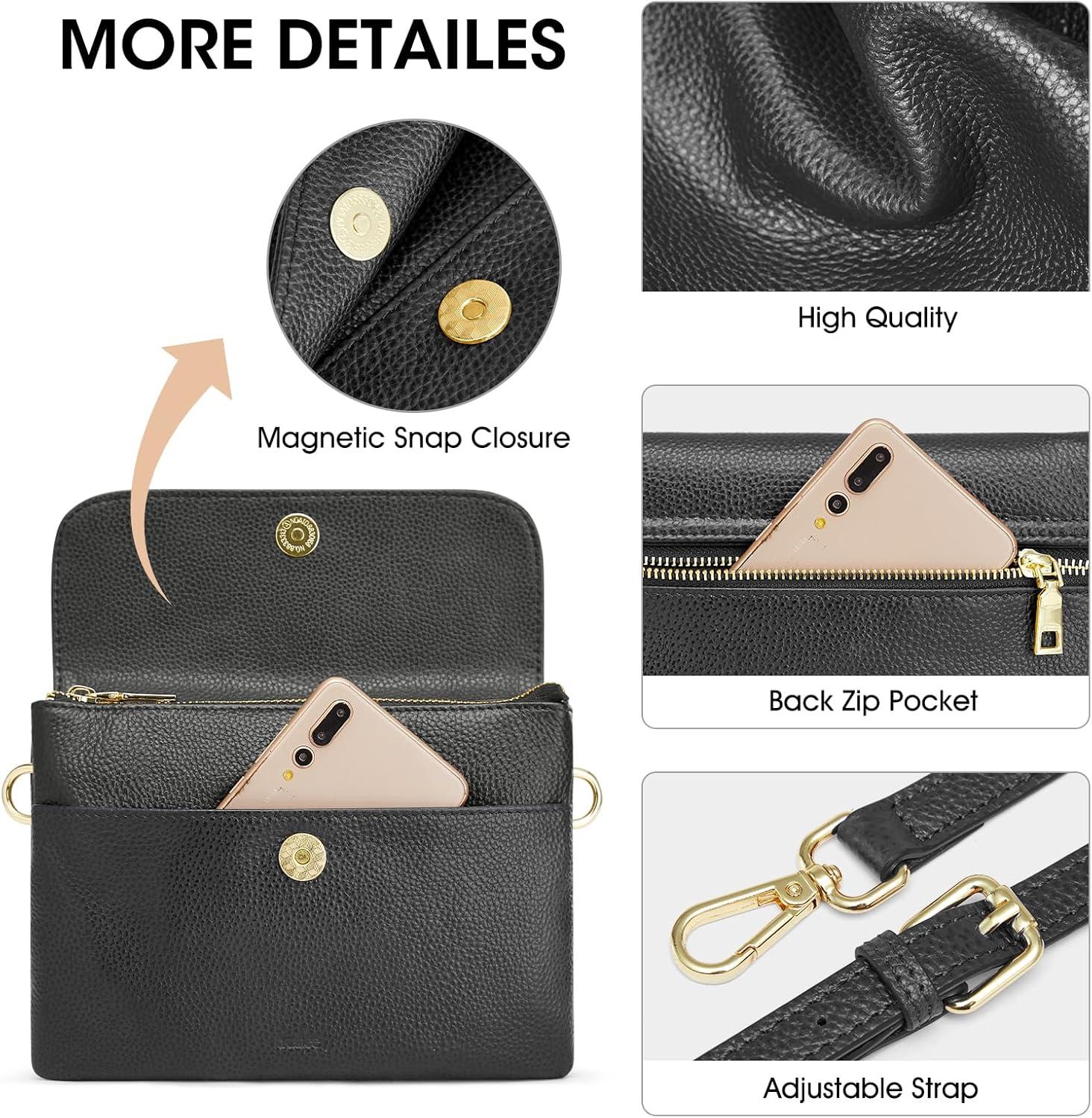 imageKattee Leather Crossbody Bag for Women Small Cross Body Shoulder Bags Purse for Women Trendy Designer HandbagBlack