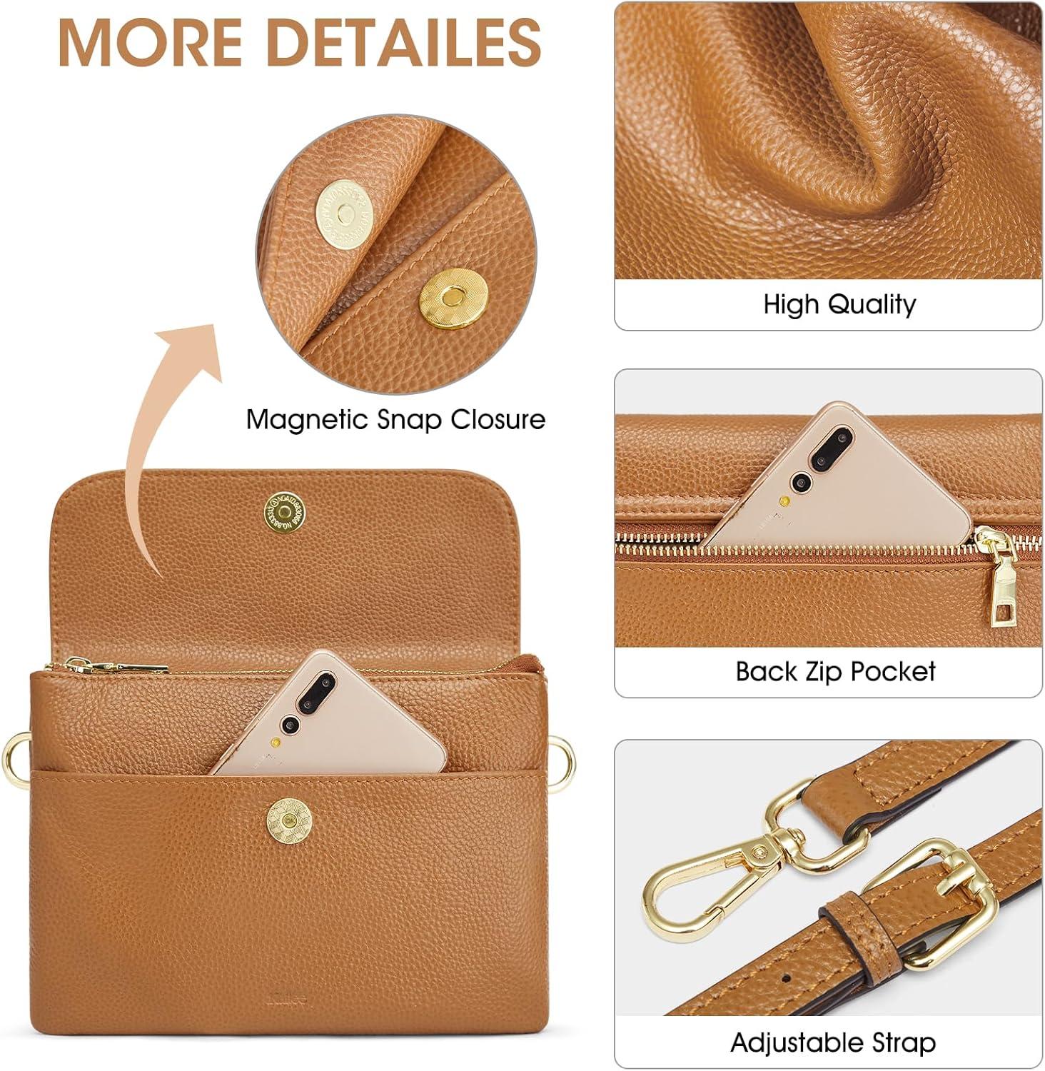 imageKattee Leather Crossbody Bag for Women Small Cross Body Shoulder Bags Purse for Women Trendy Designer HandbagBrown