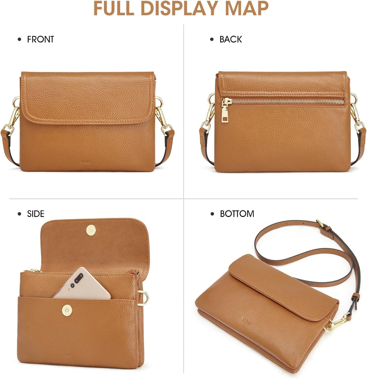 imageKattee Leather Crossbody Bag for Women Small Cross Body Shoulder Bags Purse for Women Trendy Designer HandbagBrown