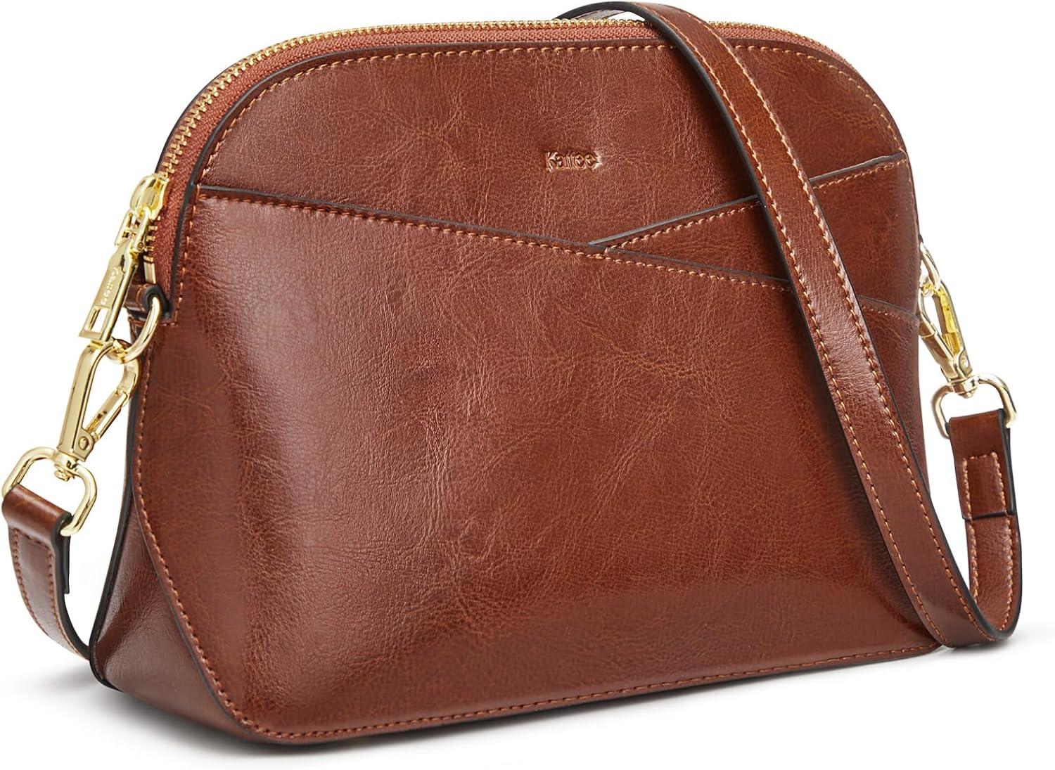 imageKattee Leather Crossbody Bags for Women Trendy Small Purses Handbags Shoulder Bag Genuine Leather Cross Body Bag for WomanGenuine Leather Dark Brown