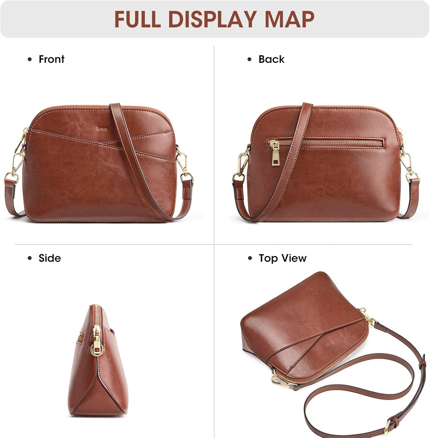 imageKattee Leather Crossbody Bags for Women Trendy Small Purses Handbags Shoulder Bag Genuine Leather Cross Body Bag for WomanGenuine Leather Dark Brown