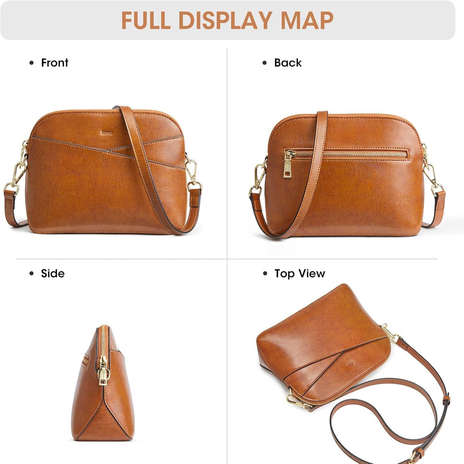 imageKattee Leather Crossbody Bags for Women Trendy Small Purses Handbags Shoulder Bag Genuine Leather Cross Body Bag for WomanGenuine Leather Light Brown