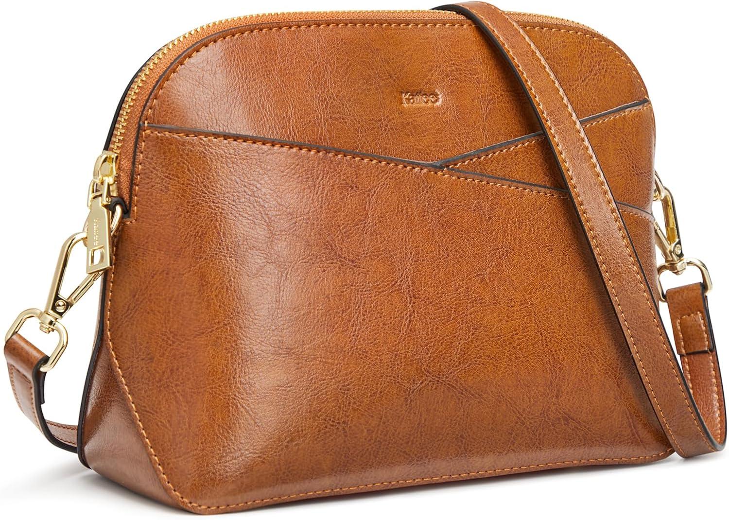 imageKattee Leather Crossbody Bags for Women Trendy Small Purses Handbags Shoulder Bag Genuine Leather Cross Body Bag for WomanGenuine Leather Light Brown
