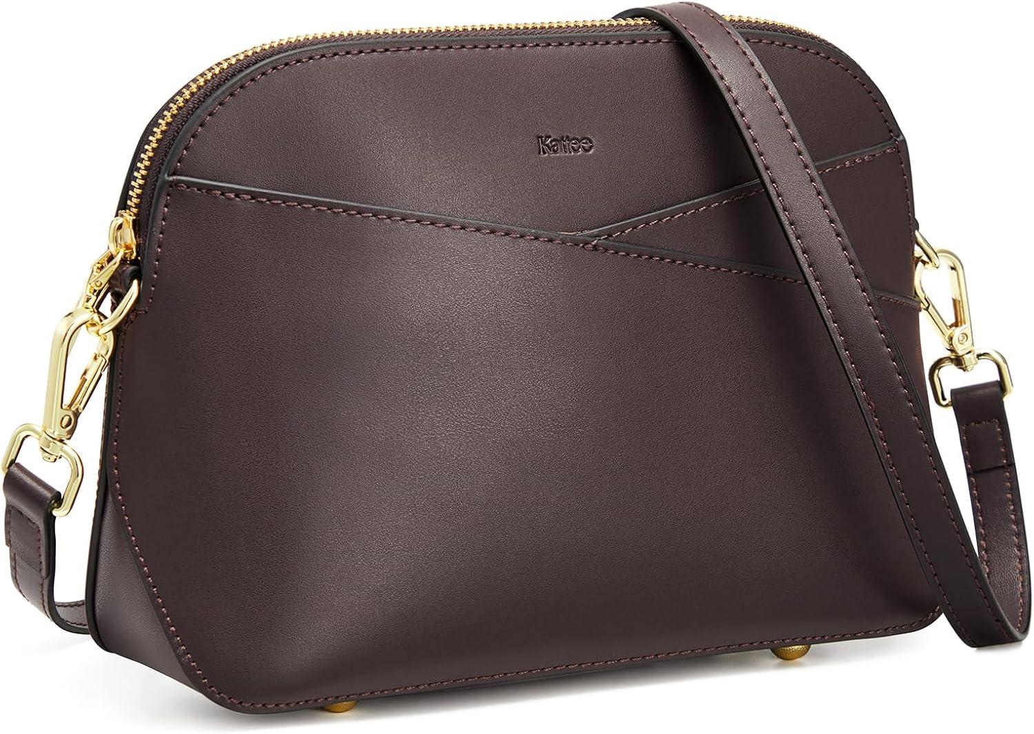 imageKattee Leather Crossbody Bags for Women Trendy Small Purses Handbags Shoulder Bag Genuine Leather Cross Body Bag for WomanNappa Leather Coffee