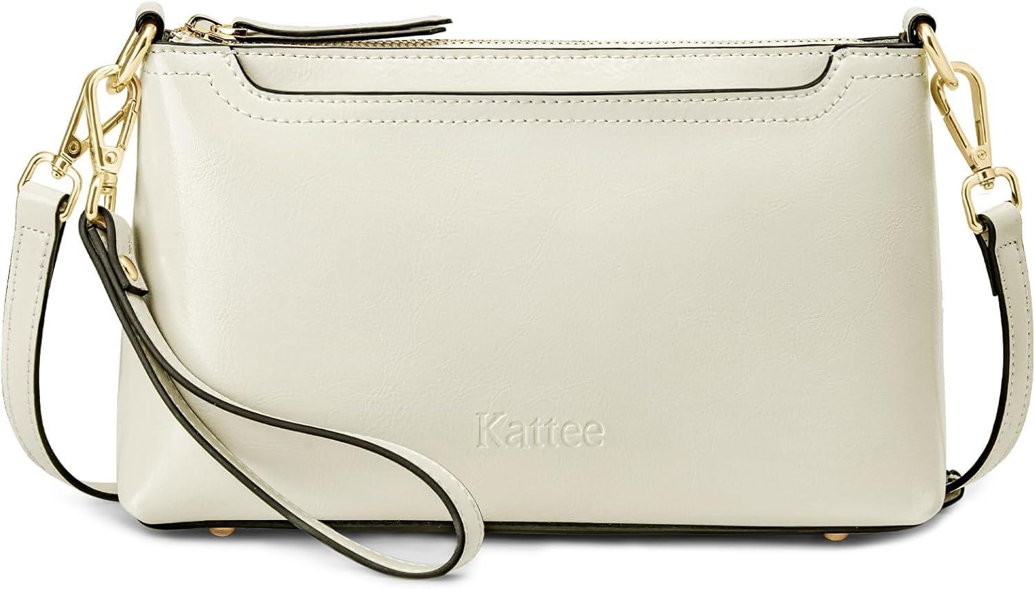 imageKattee Leather Crossbody Bags for Women Trendy Small Shoulder Purses and Handbags Clutch Wristlet Wallet with 2 StrapsBeige