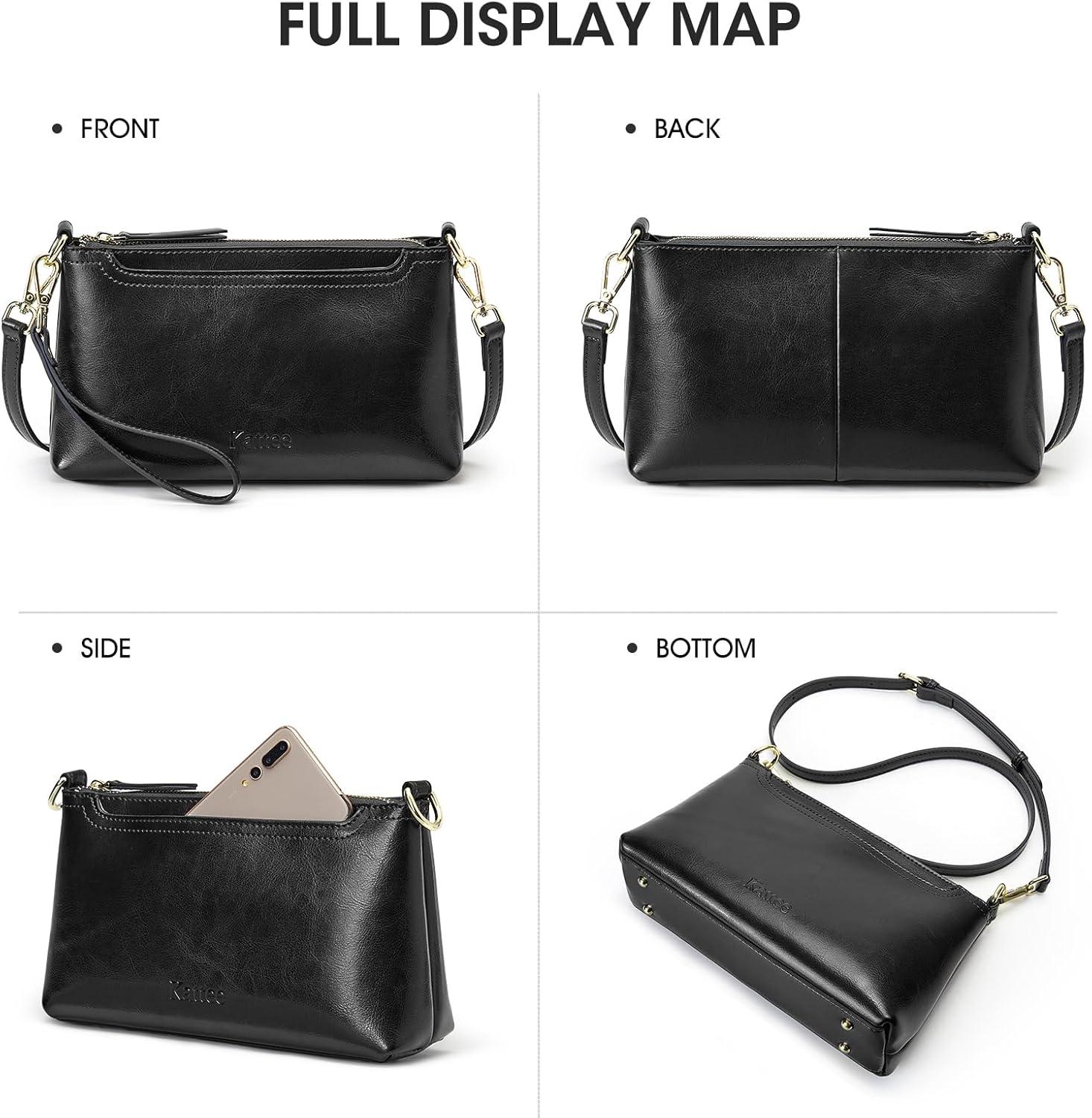 imageKattee Leather Crossbody Bags for Women Trendy Small Shoulder Purses and Handbags Clutch Wristlet Wallet with 2 StrapsBlack