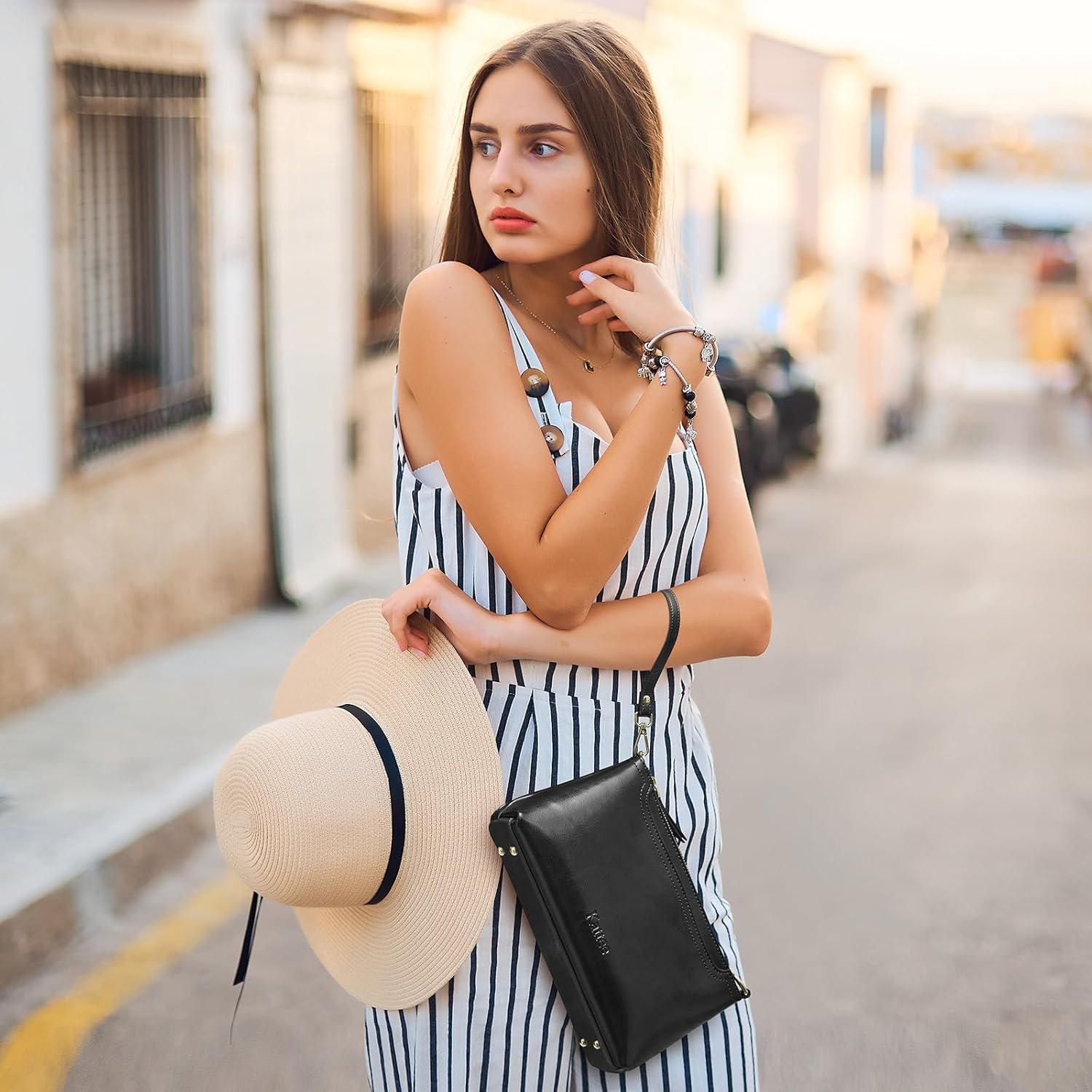 imageKattee Leather Crossbody Bags for Women Trendy Small Shoulder Purses and Handbags Clutch Wristlet Wallet with 2 StrapsBlack