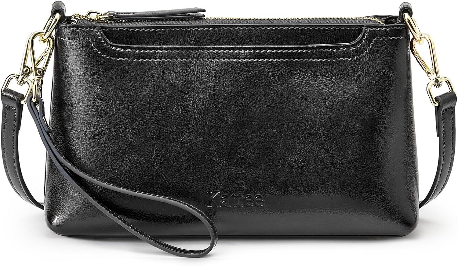 imageKattee Leather Crossbody Bags for Women Trendy Small Shoulder Purses and Handbags Clutch Wristlet Wallet with 2 StrapsBlack
