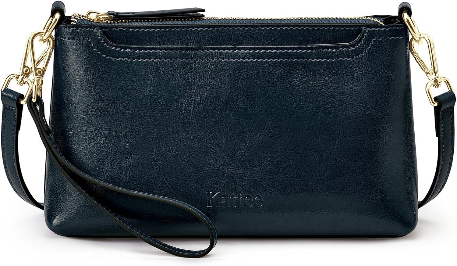 imageKattee Leather Crossbody Bags for Women Trendy Small Shoulder Purses and Handbags Clutch Wristlet Wallet with 2 StrapsDark Blue
