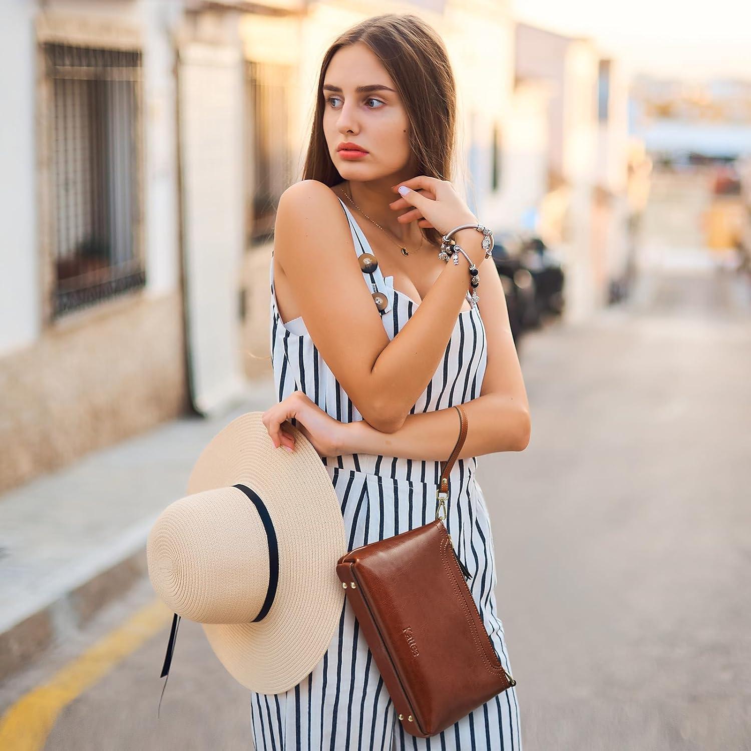 imageKattee Leather Crossbody Bags for Women Trendy Small Shoulder Purses and Handbags Clutch Wristlet Wallet with 2 StrapsDark Brown