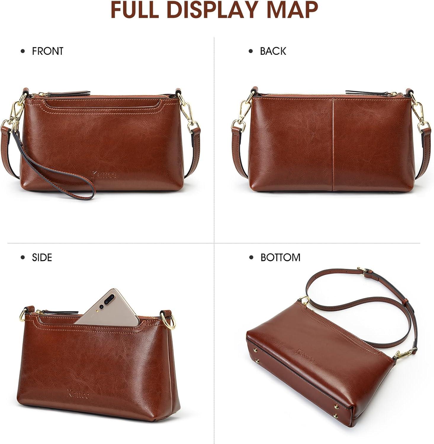 imageKattee Leather Crossbody Bags for Women Trendy Small Shoulder Purses and Handbags Clutch Wristlet Wallet with 2 StrapsDark Brown