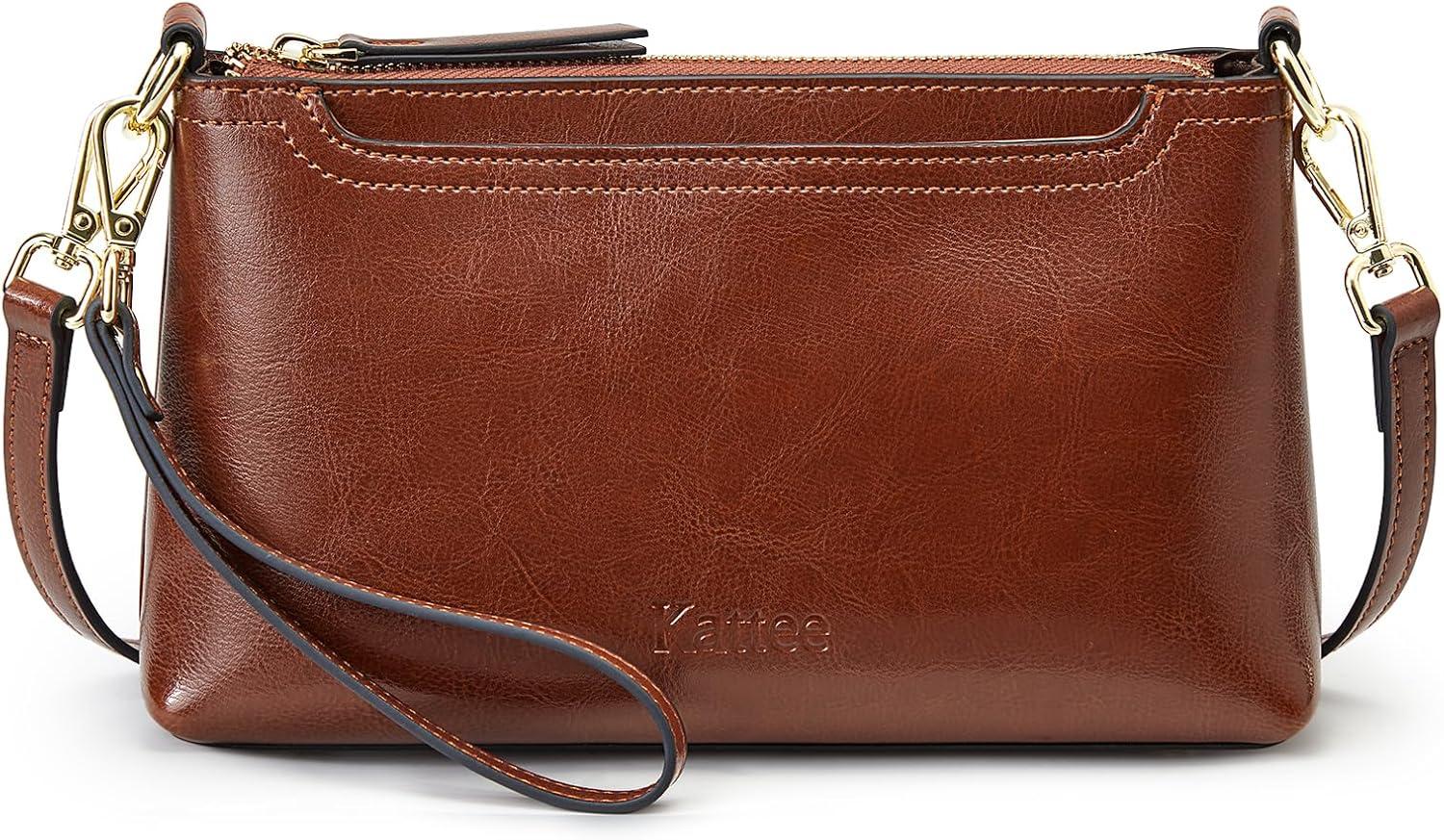 imageKattee Leather Crossbody Bags for Women Trendy Small Shoulder Purses and Handbags Clutch Wristlet Wallet with 2 StrapsDark Brown