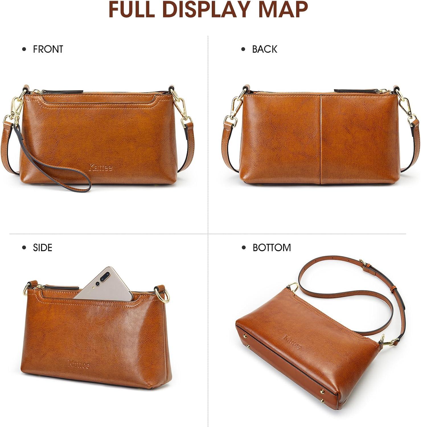 imageKattee Leather Crossbody Bags for Women Trendy Small Shoulder Purses and Handbags Clutch Wristlet Wallet with 2 StrapsLight Brown