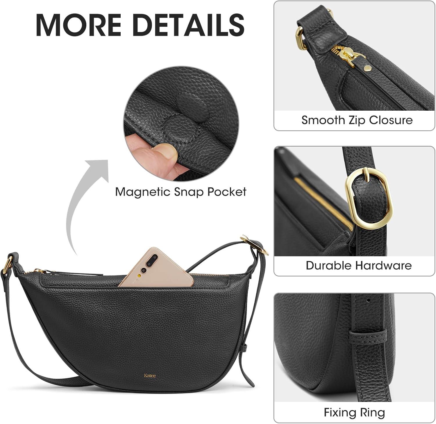 imageKattee Leather Crossbody Purses for Women Small Sling Bag Womens Shoulder Handbags with Adjustable StrapBlack