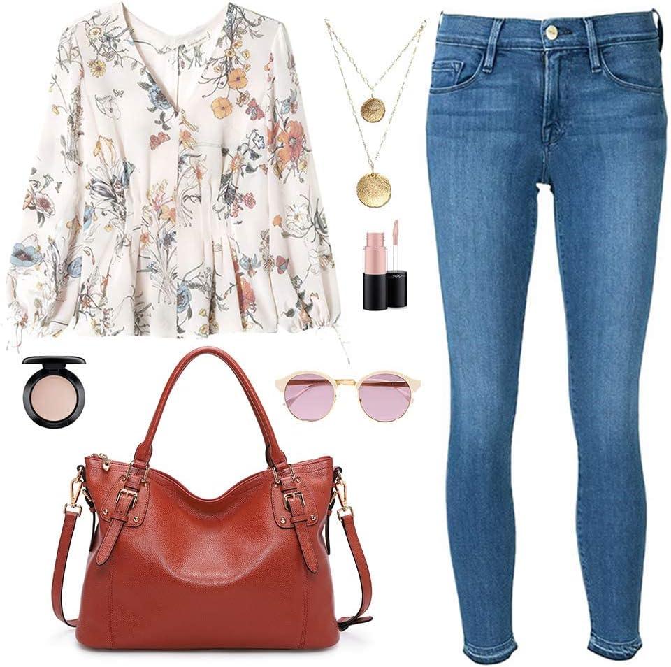 imageKattee Leather Handbags Tote Shoulder Bag for Woman Satchel Designer Purse Top Handles Crossbody Bag Large CapacityRust Red