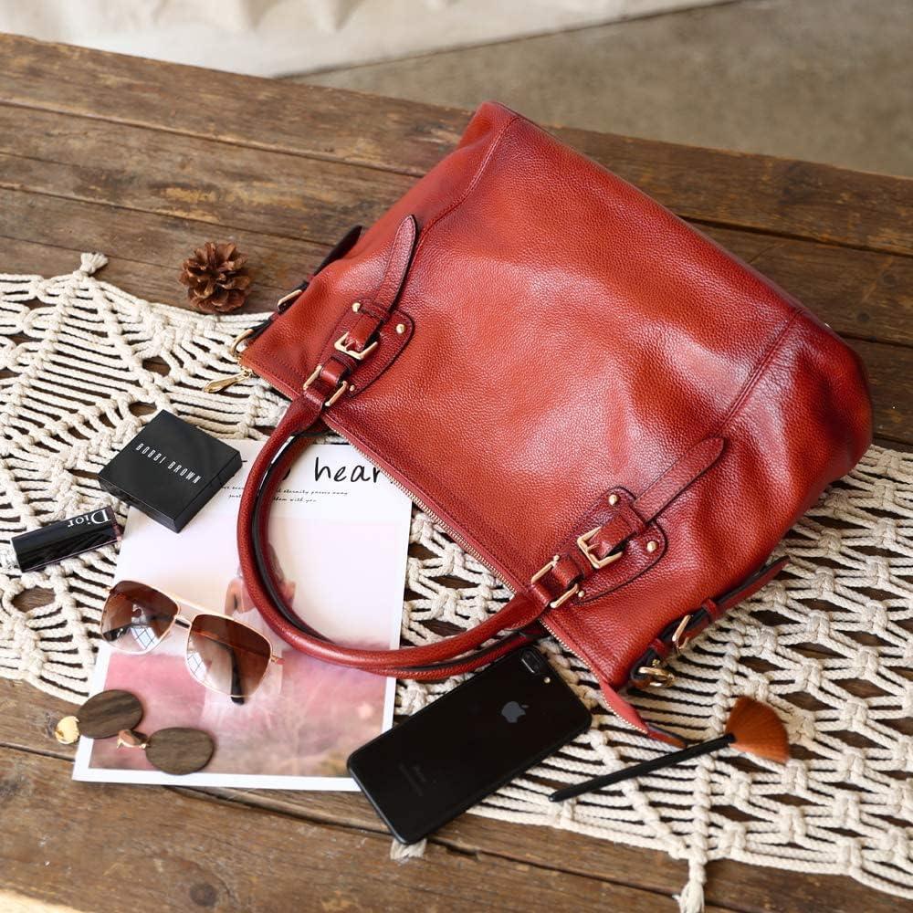 imageKattee Leather Handbags Tote Shoulder Bag for Woman Satchel Designer Purse Top Handles Crossbody Bag Large CapacityRust Red