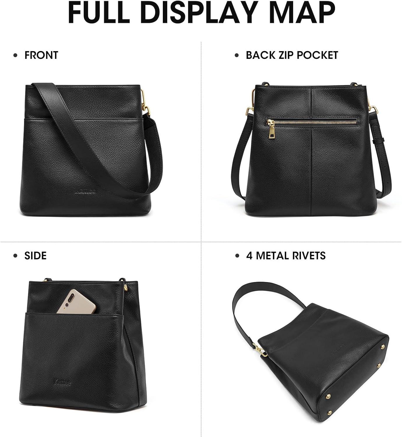 imageKattee Leather Handbags for Women Soft Shoulder Tote Crossbody Purses Bucket Bags with 2 Detachable StrapsBlack