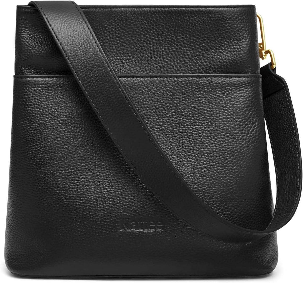 imageKattee Leather Handbags for Women Soft Shoulder Tote Crossbody Purses Bucket Bags with 2 Detachable StrapsBlack