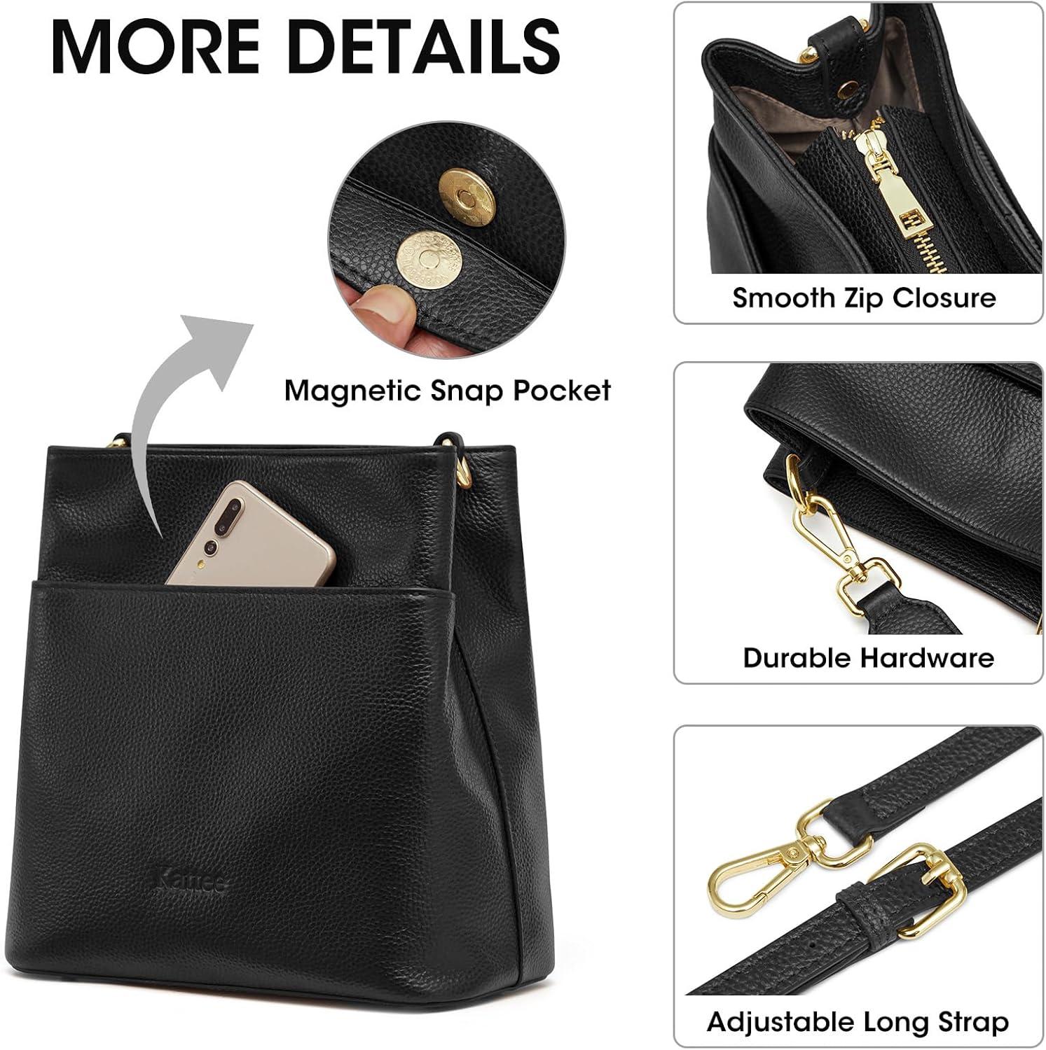 imageKattee Leather Handbags for Women Soft Shoulder Tote Crossbody Purses Bucket Bags with 2 Detachable StrapsBlack