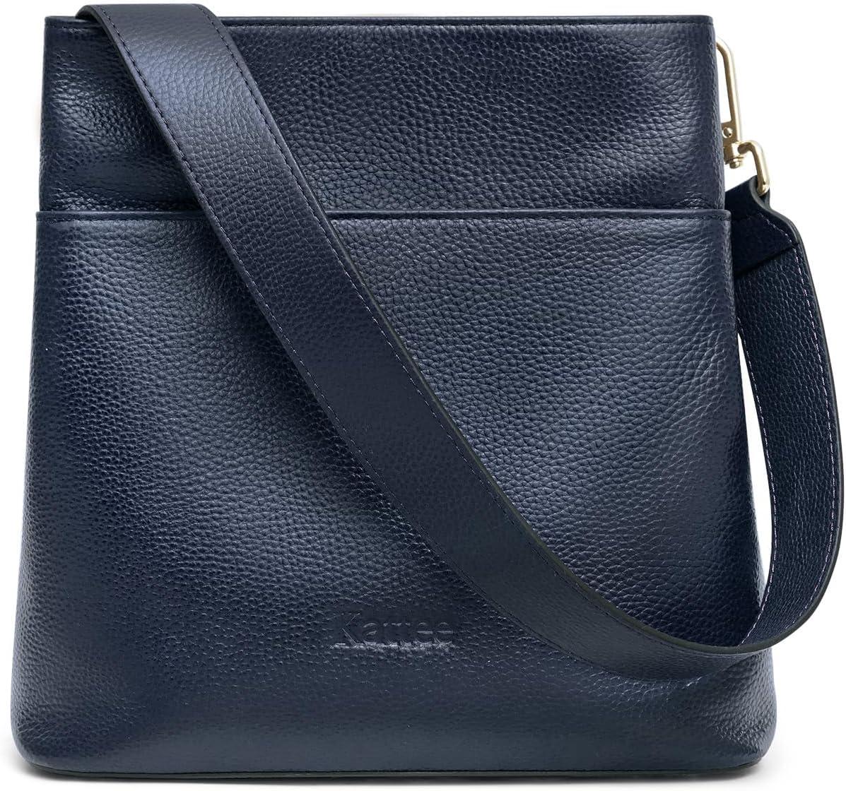 imageKattee Leather Handbags for Women Soft Shoulder Tote Crossbody Purses Bucket Bags with 2 Detachable StrapsDark Blue