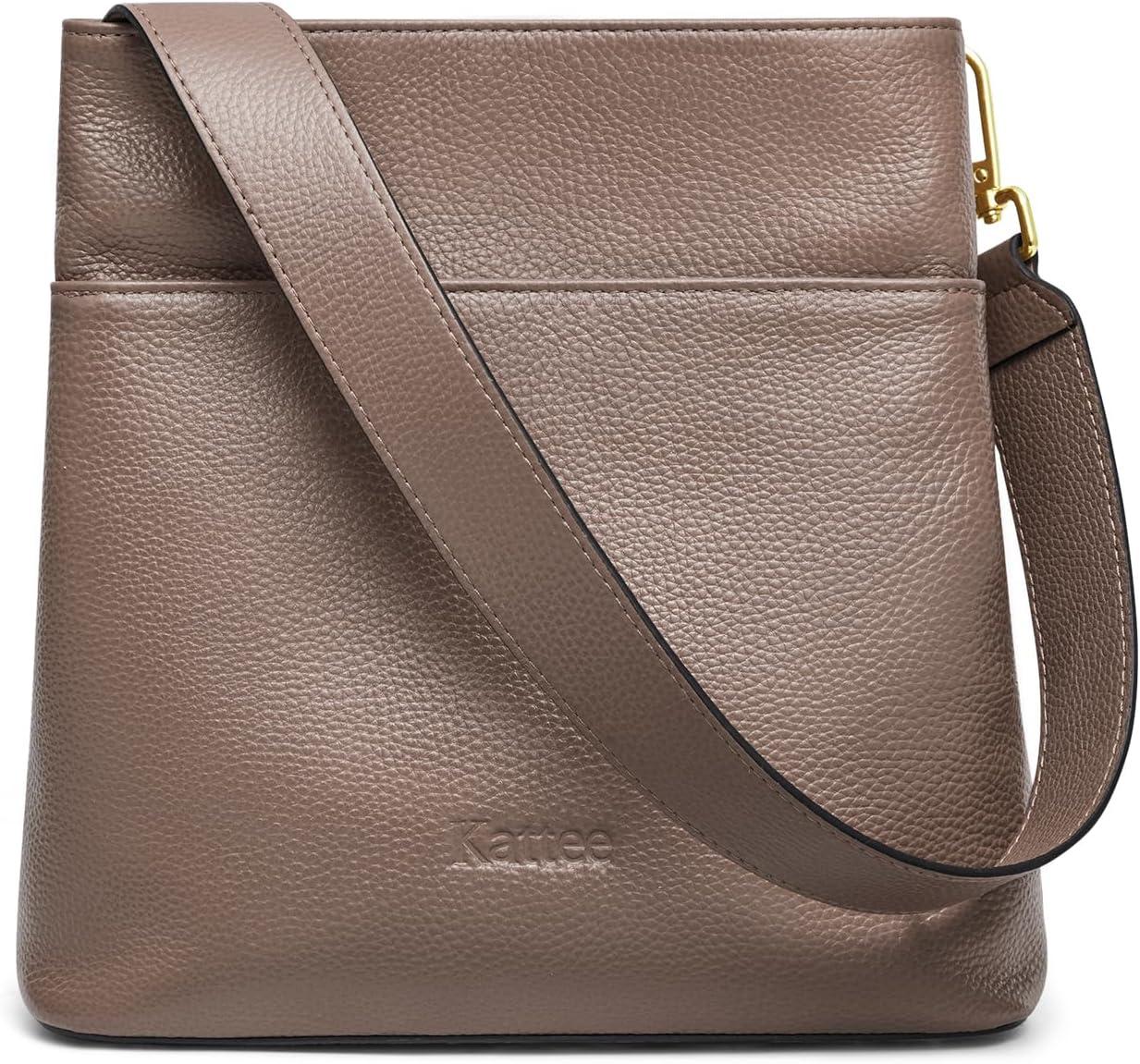 imageKattee Leather Handbags for Women Soft Shoulder Tote Crossbody Purses Bucket Bags with 2 Detachable StrapsKhaki