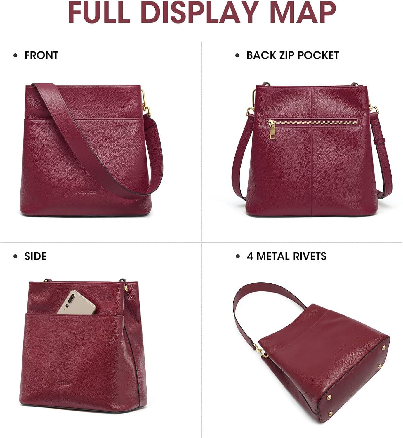 imageKattee Leather Handbags for Women Soft Shoulder Tote Crossbody Purses Bucket Bags with 2 Detachable StrapsWine Red