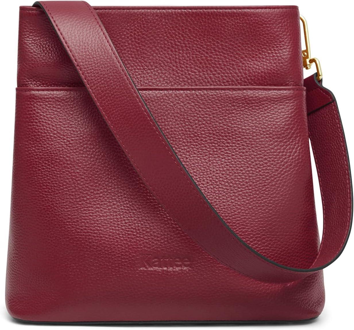 imageKattee Leather Handbags for Women Soft Shoulder Tote Crossbody Purses Bucket Bags with 2 Detachable StrapsWine Red