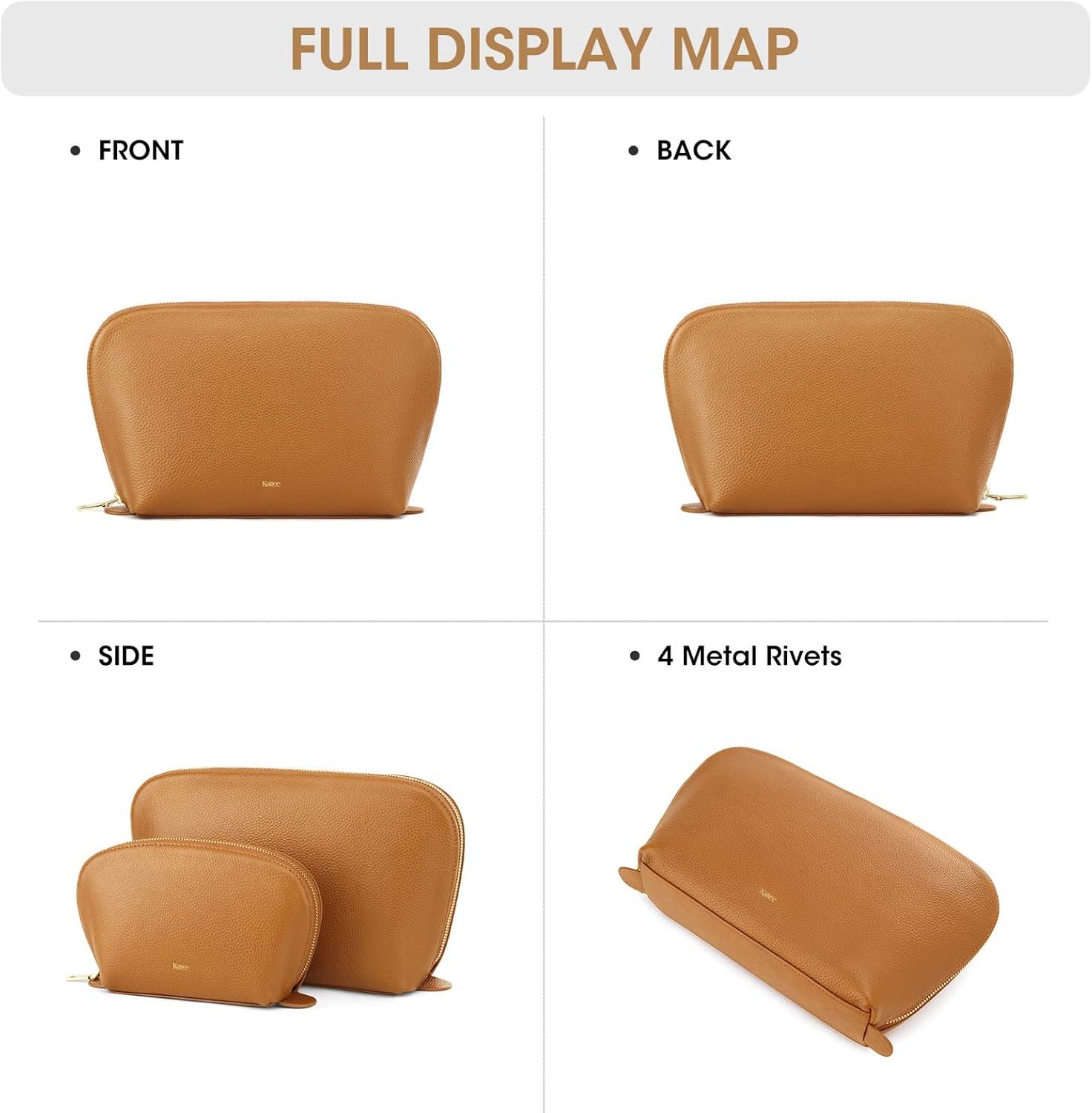 imageKattee Leather Makeup Bag Travel Cosmetic Bag Set Toiletry Bag Organizer for Women 1PACK Medium BrownBrown