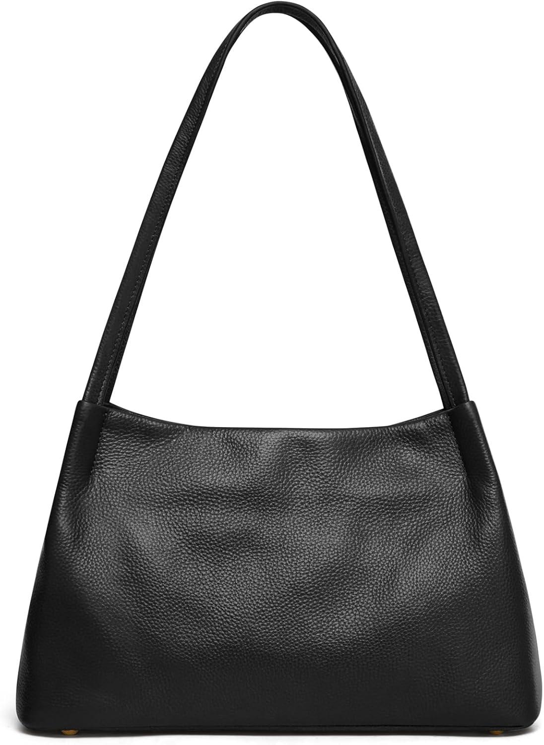 imageKattee Leather Purses and Handbags for Women Soft Genuine Leather Shoulder Hobo Bags with Top Magnetic Snap ClosureBlack