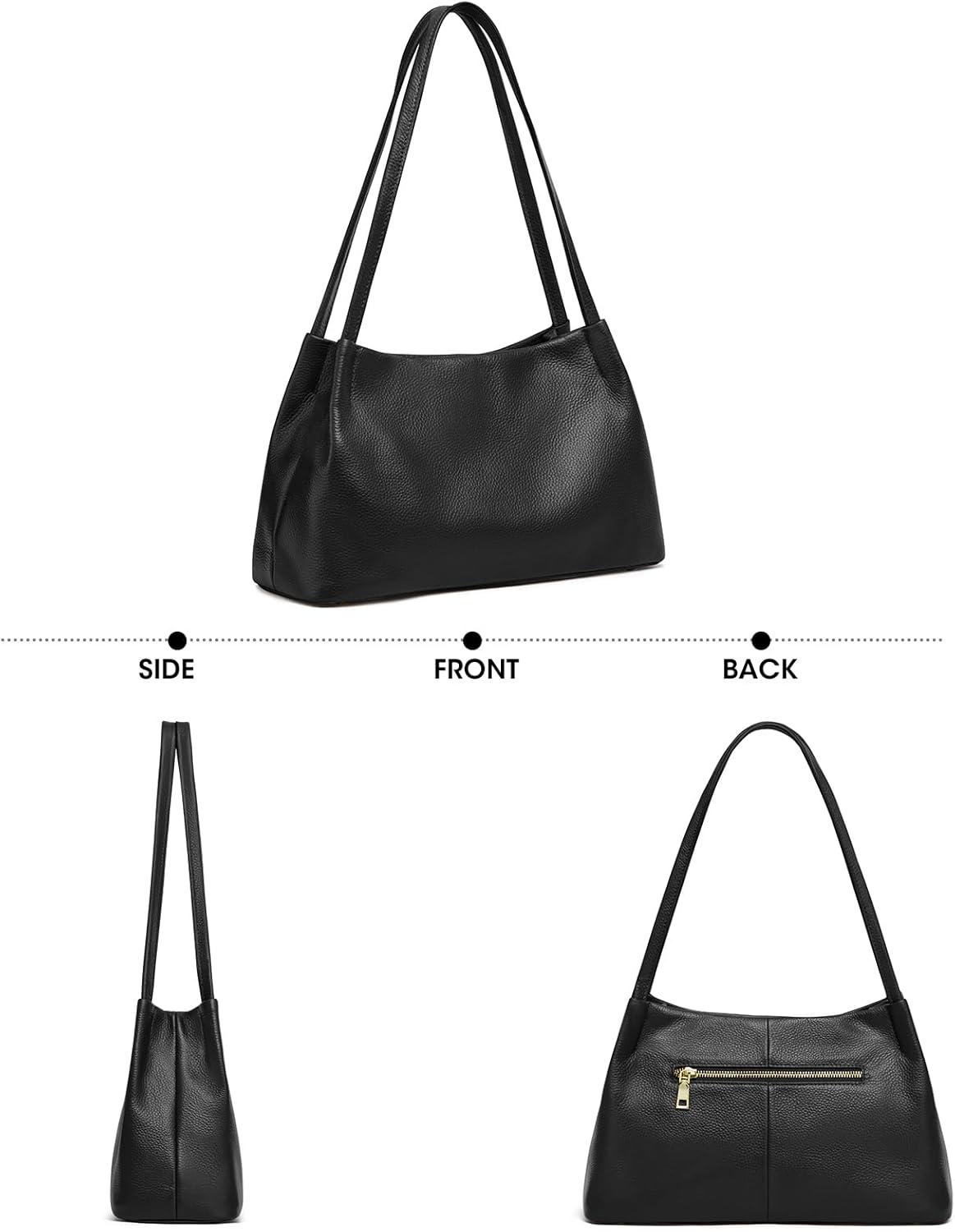 imageKattee Leather Purses and Handbags for Women Soft Genuine Leather Shoulder Hobo Bags with Top Magnetic Snap ClosureBlack