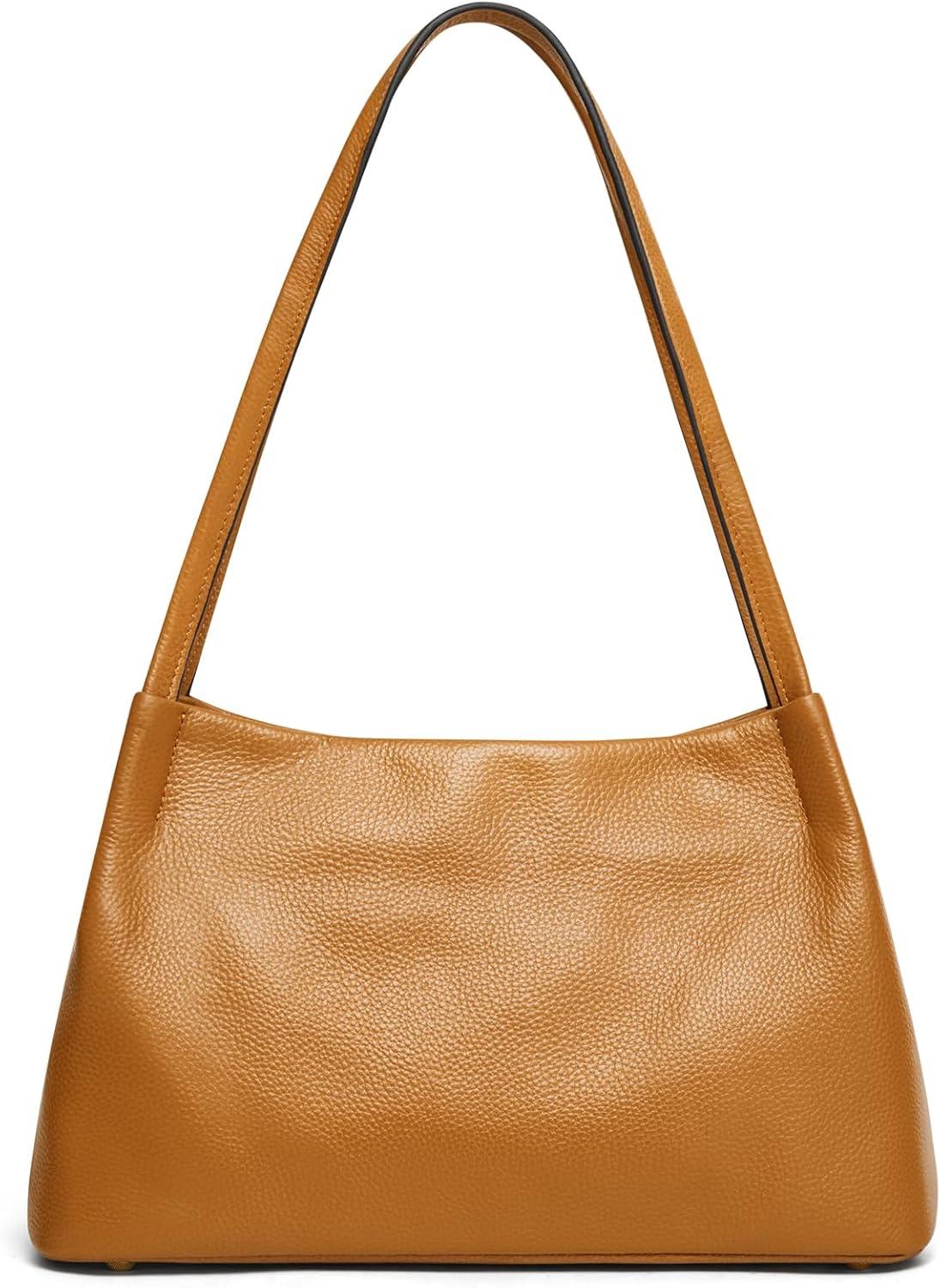 imageKattee Leather Purses and Handbags for Women Soft Genuine Leather Shoulder Hobo Bags with Top Magnetic Snap ClosureBrown