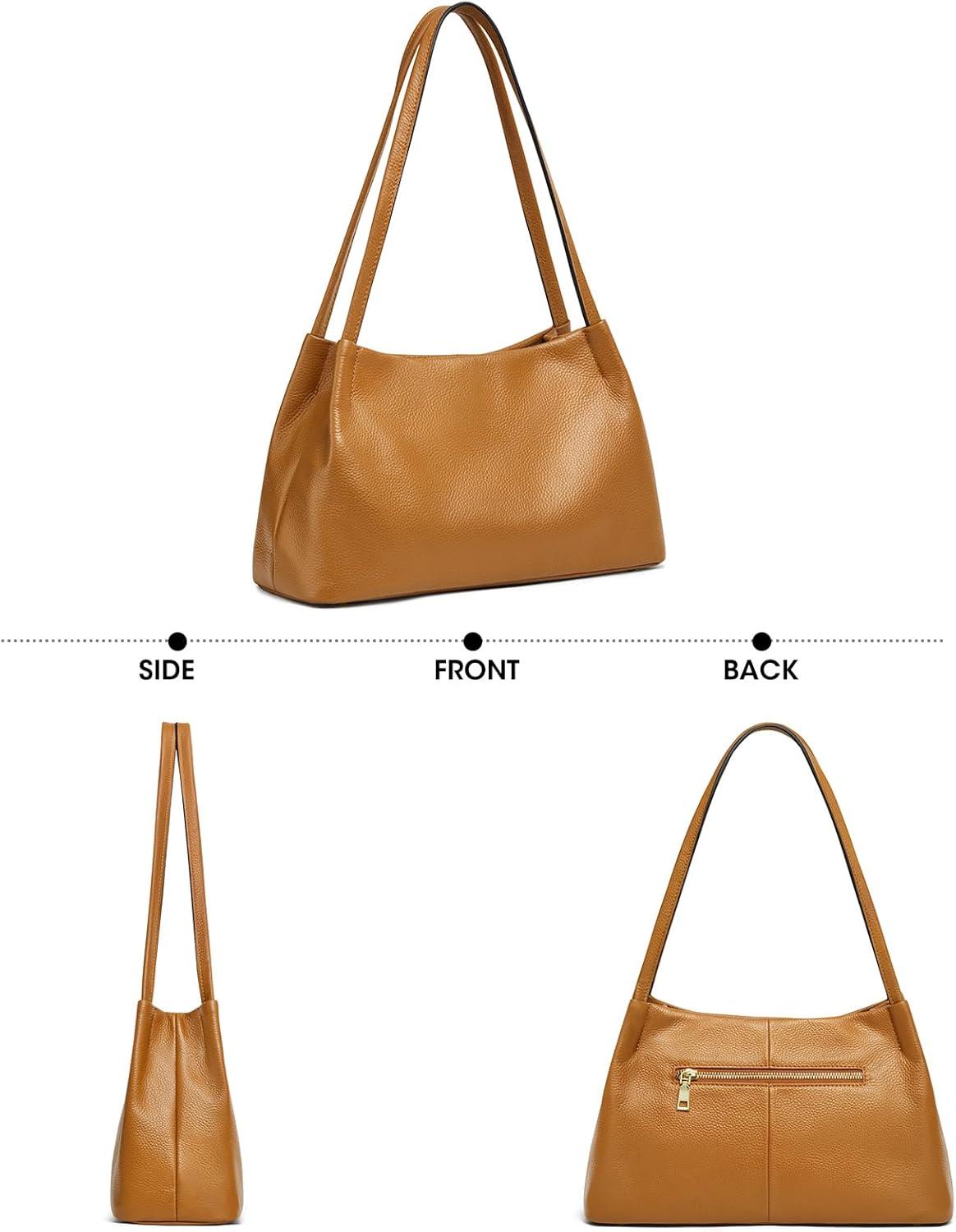 imageKattee Leather Purses and Handbags for Women Soft Genuine Leather Shoulder Hobo Bags with Top Magnetic Snap ClosureBrown