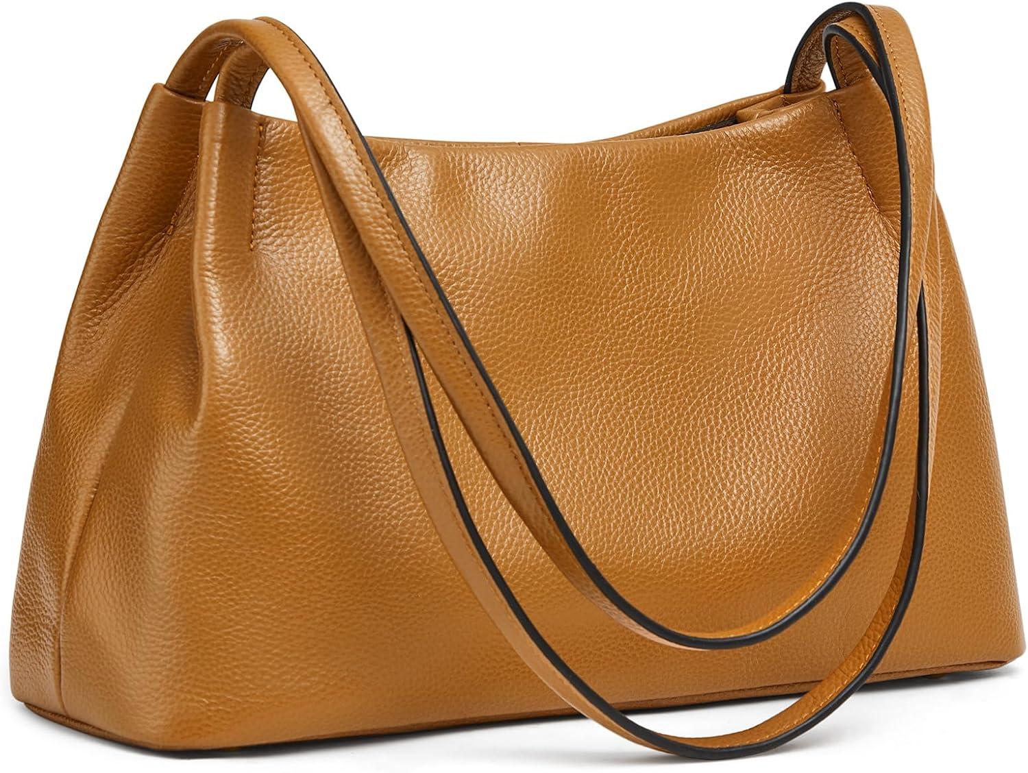 imageKattee Leather Purses and Handbags for Women Soft Genuine Leather Shoulder Hobo Bags with Top Magnetic Snap ClosureBrown