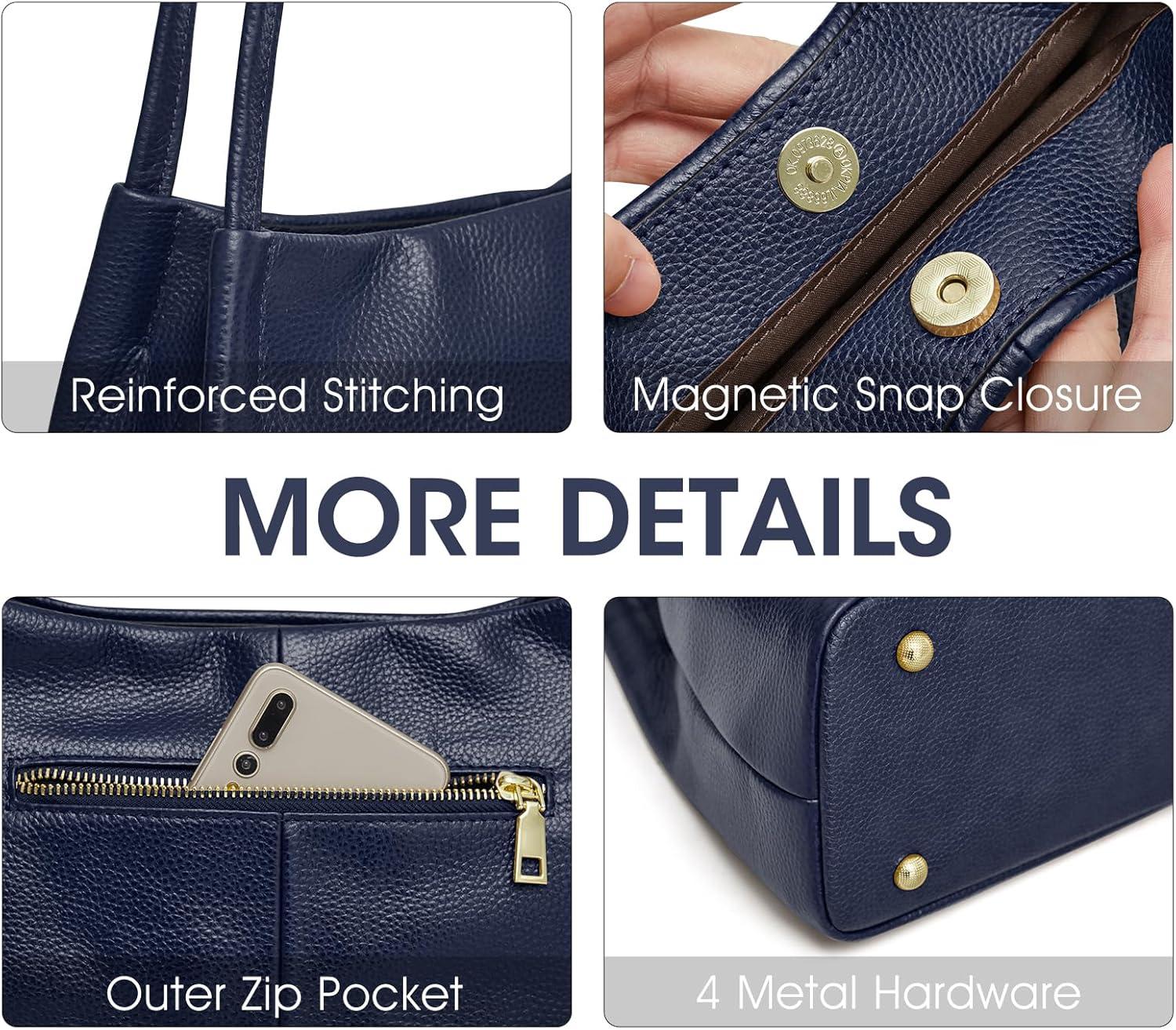 imageKattee Leather Purses and Handbags for Women Soft Genuine Leather Shoulder Hobo Bags with Top Magnetic Snap ClosureDark Blue