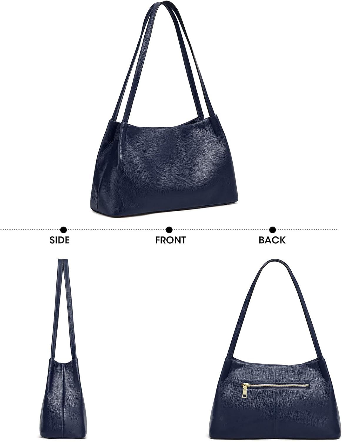 imageKattee Leather Purses and Handbags for Women Soft Genuine Leather Shoulder Hobo Bags with Top Magnetic Snap ClosureDark Blue