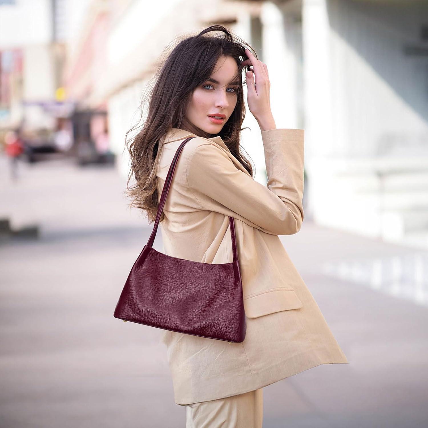 imageKattee Leather Purses and Handbags for Women Soft Genuine Leather Shoulder Hobo Bags with Top Magnetic Snap ClosureDark Purple