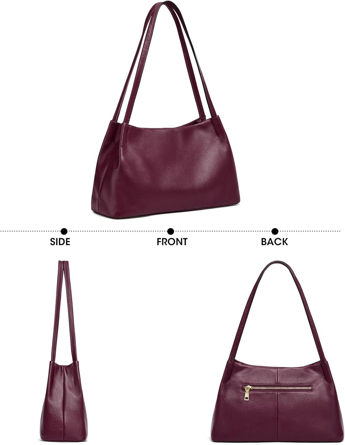 imageKattee Leather Purses and Handbags for Women Soft Genuine Leather Shoulder Hobo Bags with Top Magnetic Snap ClosureDark Purple