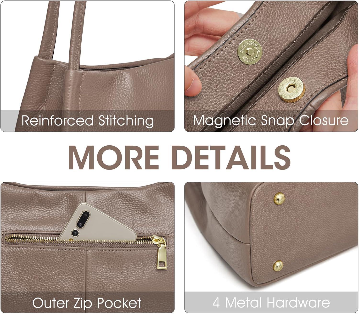 imageKattee Leather Purses and Handbags for Women Soft Genuine Leather Shoulder Hobo Bags with Top Magnetic Snap ClosureKhaki