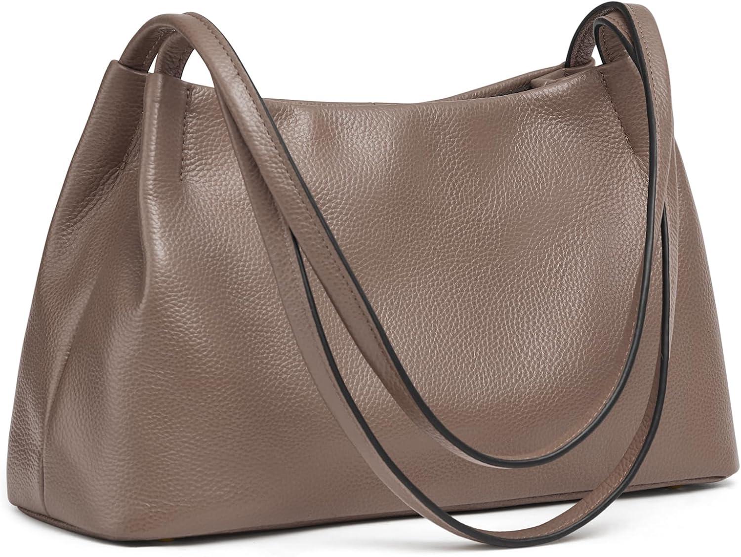 imageKattee Leather Purses and Handbags for Women Soft Genuine Leather Shoulder Hobo Bags with Top Magnetic Snap ClosureKhaki