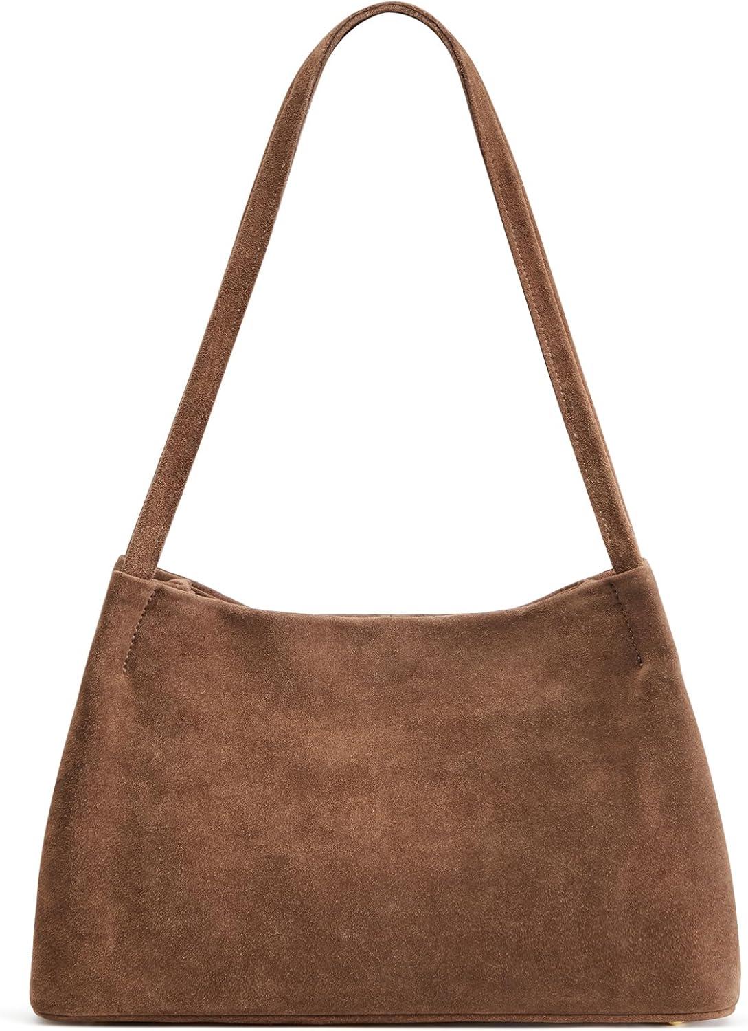 imageKattee Leather Purses and Handbags for Women Soft Genuine Leather Shoulder Hobo Bags with Top Magnetic Snap ClosureSuede Coffee