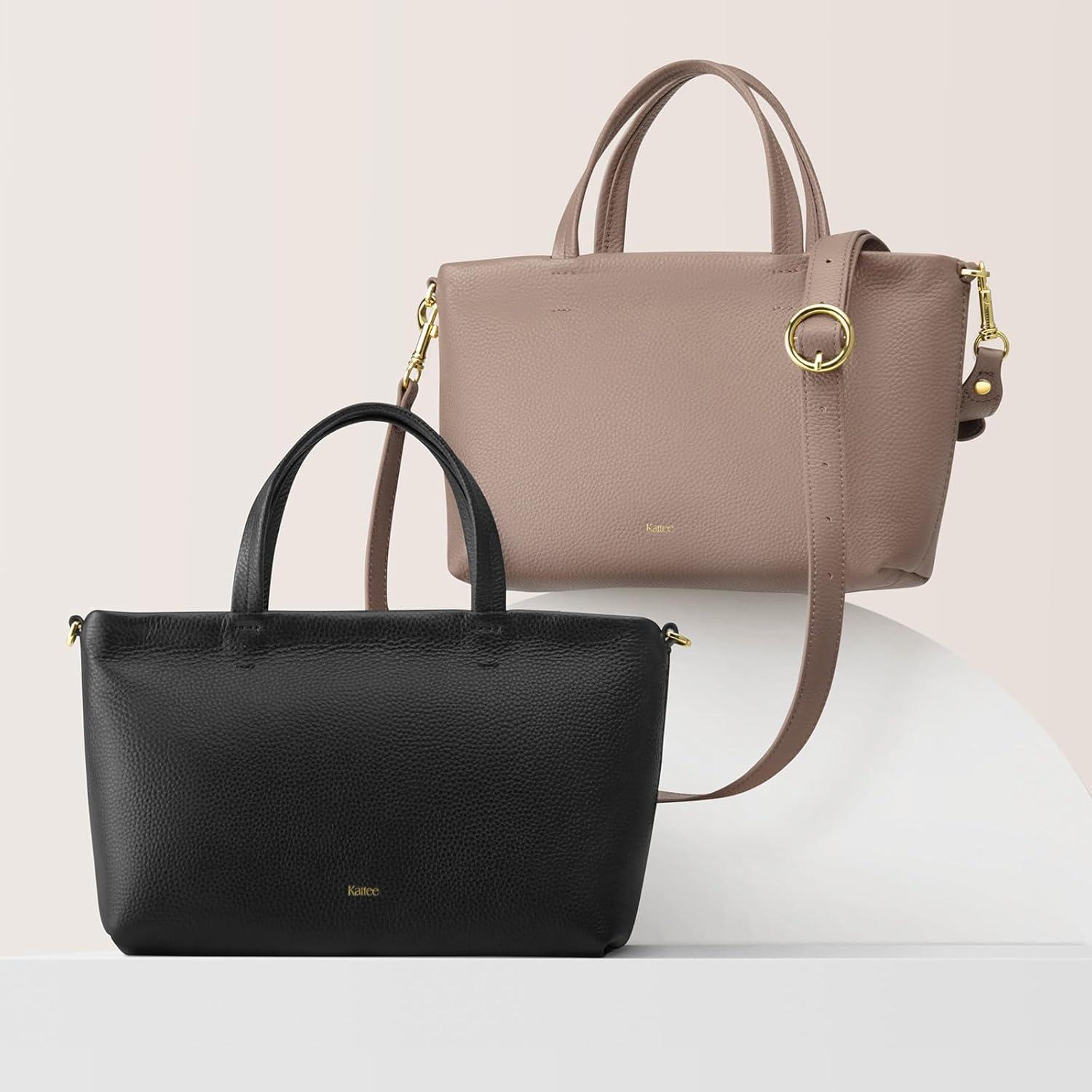 imageKattee Leather Purses for Women Small Crossbody Bags for Women Top Handle Tote Handbags with Zipper ClosureBlack