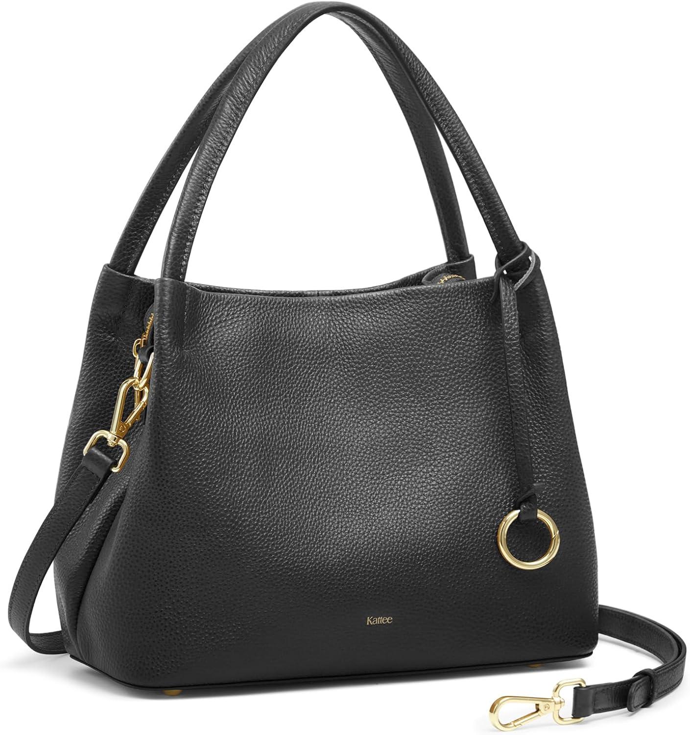 imageKattee Leather Purses for WomenSmall Crossbody Bags for Women TrendyTop Handle Handbags Satchel Bag with Adjustable StrapBlack