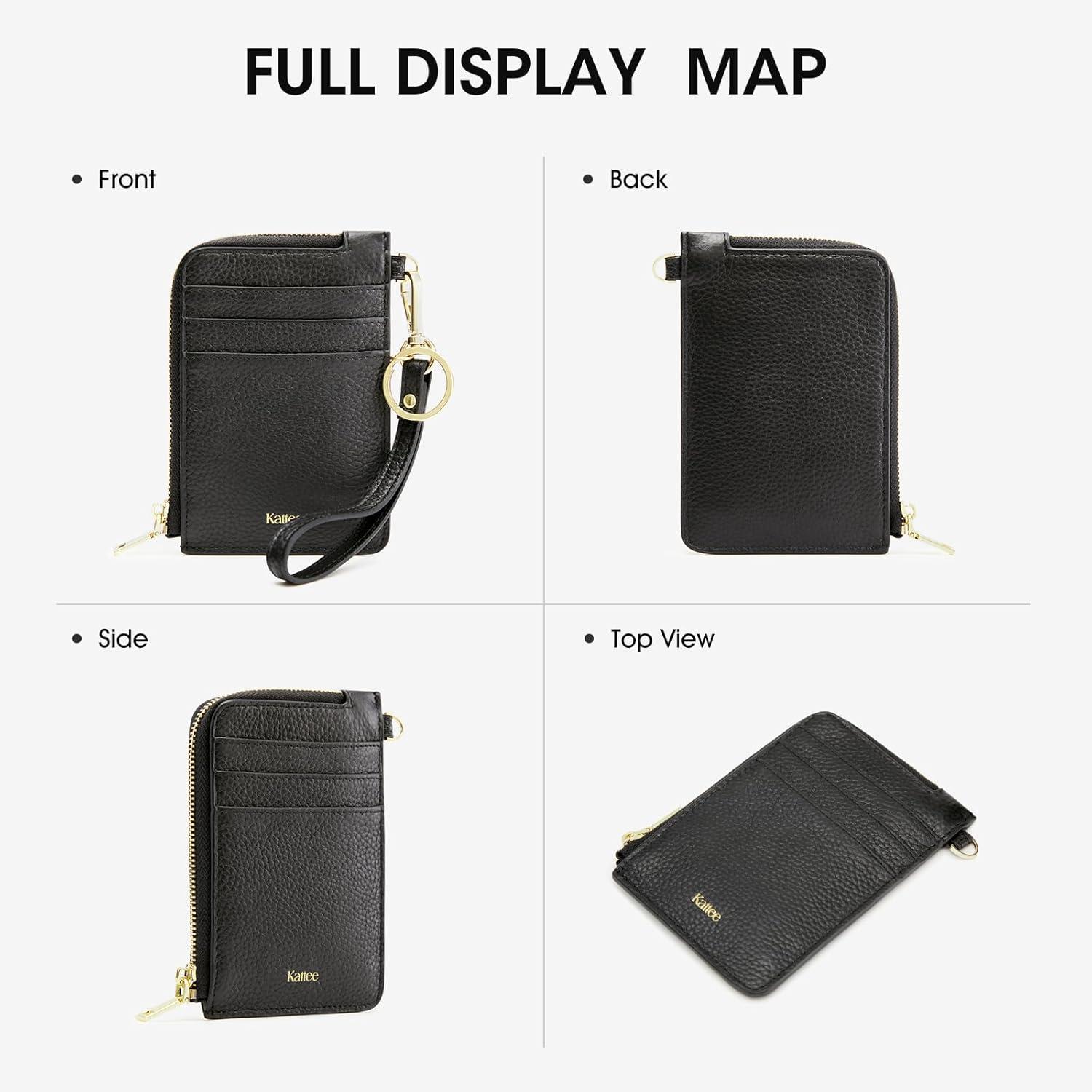 imageKattee Leather RFID Wallet Women Small Wristlet Wallets for Women Slim Credit Card Holder for Women with Gold ZipperBlack