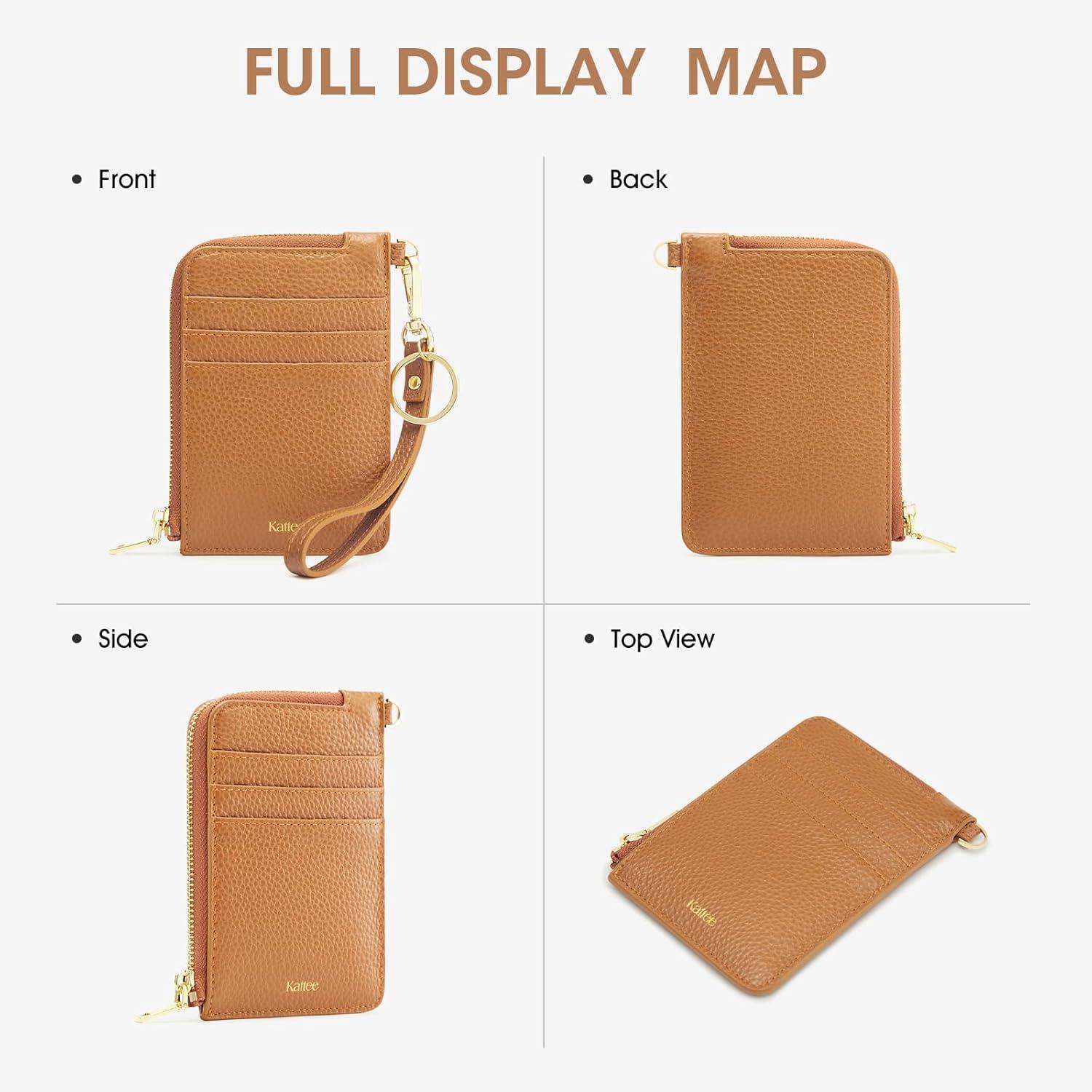 imageKattee Leather RFID Wallet Women Small Wristlet Wallets for Women Slim Credit Card Holder for Women with Gold ZipperBrown