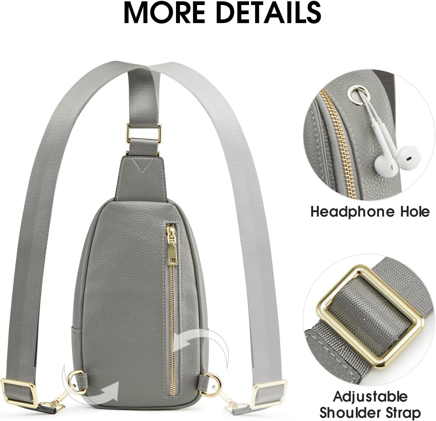 imageKattee Leather Sling Bag for Women Womens Leather Fanny Crossbody Purse for TravelSmall Sling Bag with RFID BlockingGrey