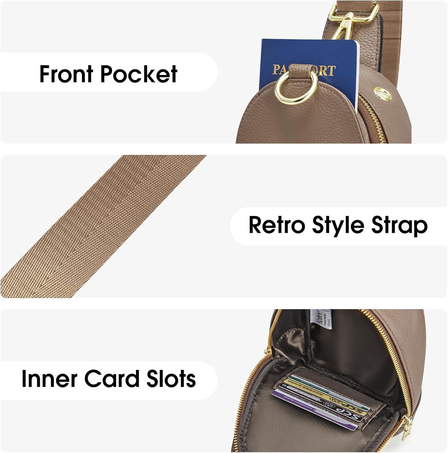 imageKattee Leather Sling Bag for Women Womens Leather Fanny Crossbody Purse for TravelSmall Sling Bag with RFID BlockingKhaki