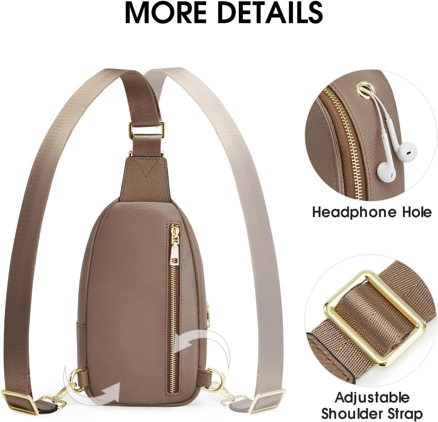 imageKattee Leather Sling Bag for Women Womens Leather Fanny Crossbody Purse for TravelSmall Sling Bag with RFID BlockingKhaki