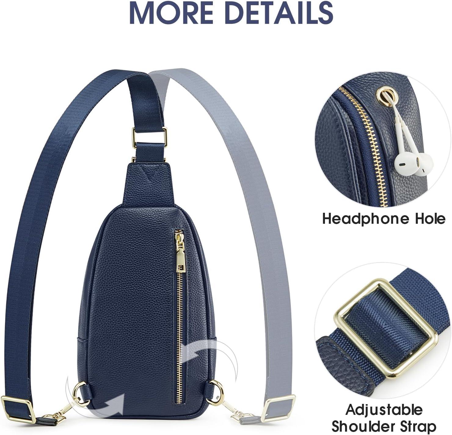 imageKattee Leather Sling Bag for Women Womens Leather Fanny Crossbody Purse for TravelSmall Sling Bag with RFID BlockingNavy Blue